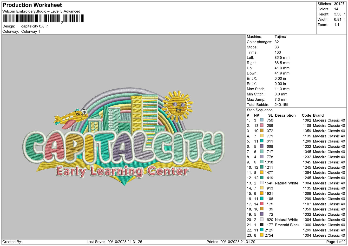 Capital city Embroidery File  sizes