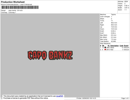 Capo Bankz Embroidery File 4 size