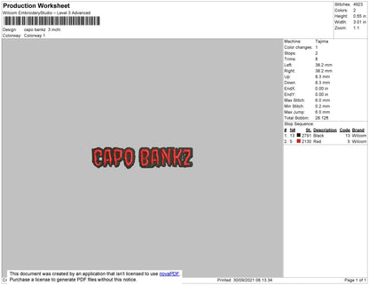 Capo Bankz Embroidery File 4 size