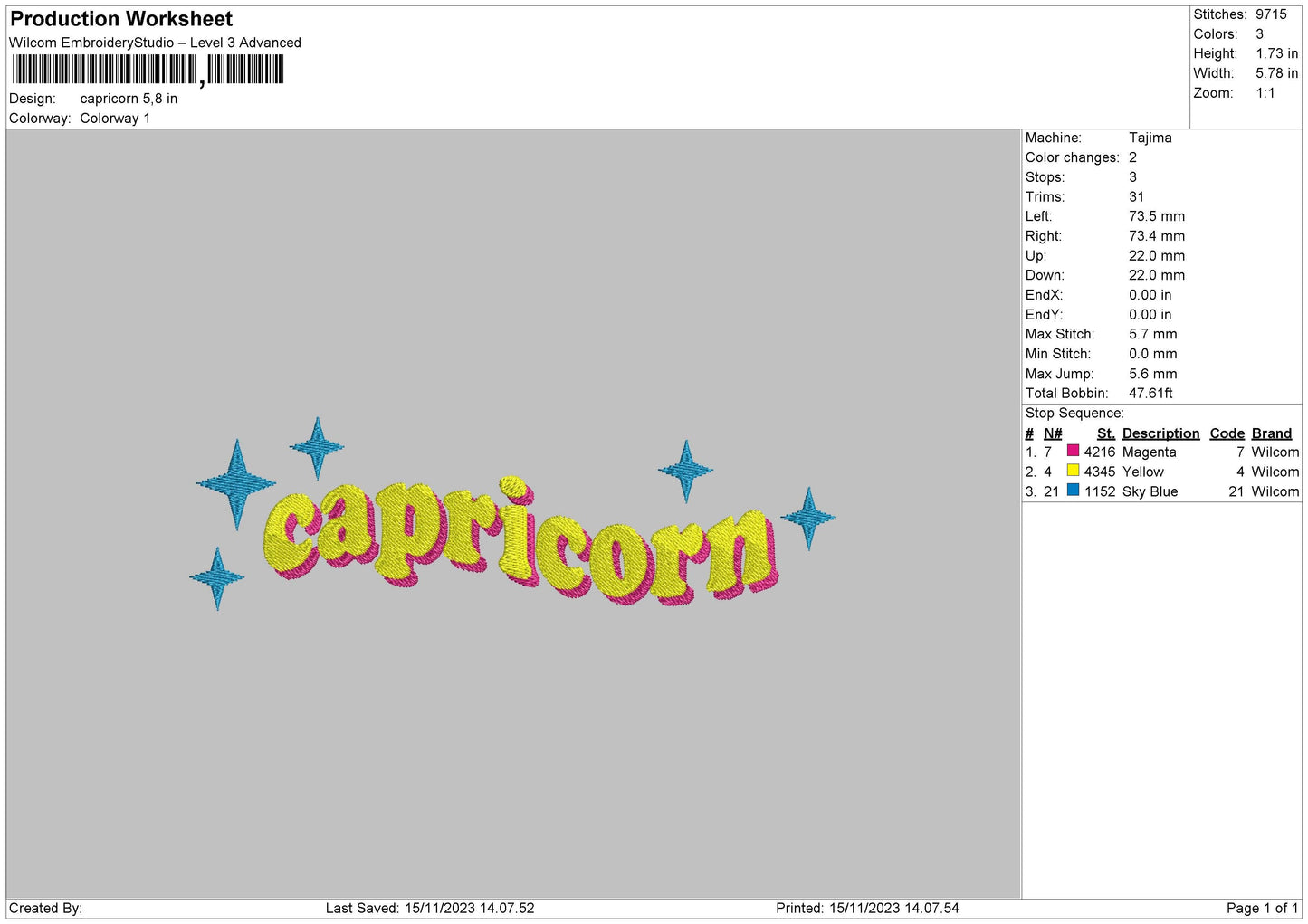 Capricorn Text Embroidery design File 6 sizes