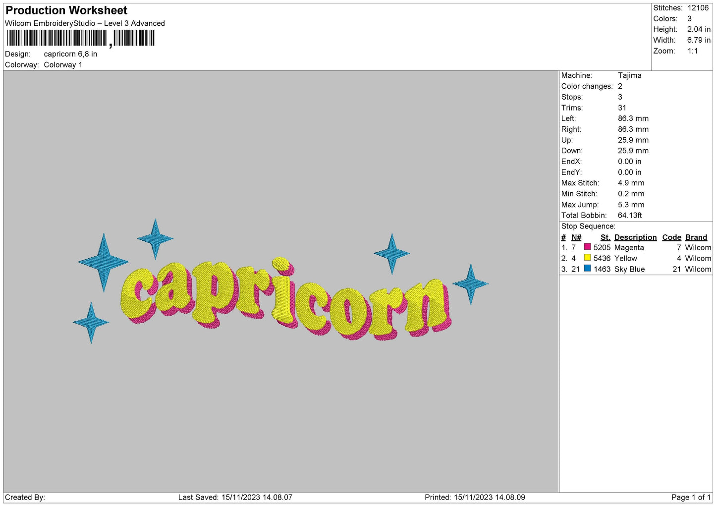 Capricorn Text Embroidery design File 6 sizes