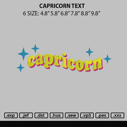 Capricorn Text Embroidery design File 6 sizes