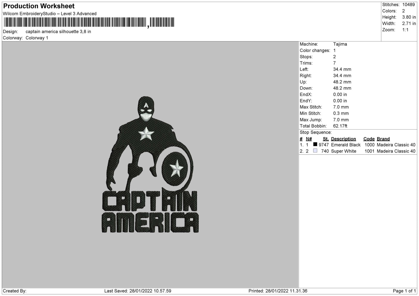Captain America Silhouette Embroidery File 4 size