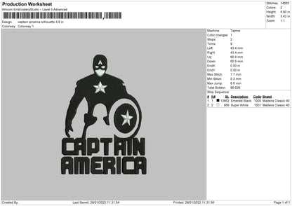 Captain America Silhouette Embroidery File 4 size
