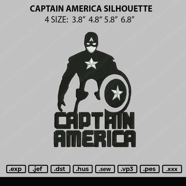 Captain America Silhouette Embroidery File 4 size