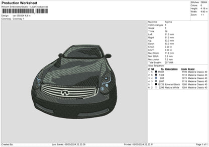 Car 0503 Embroidery Machine Design File 6 sizes