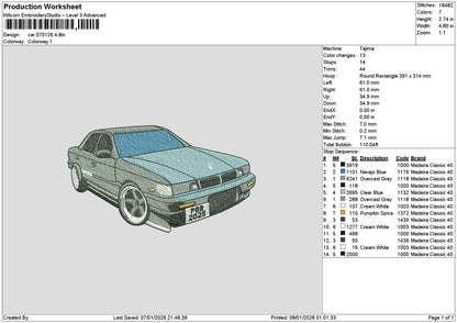 Car 0701 Embroidery File 6 sizes