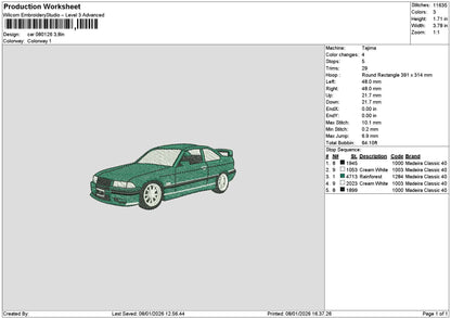 Green Car 0801 Embroidery File 6 sizes