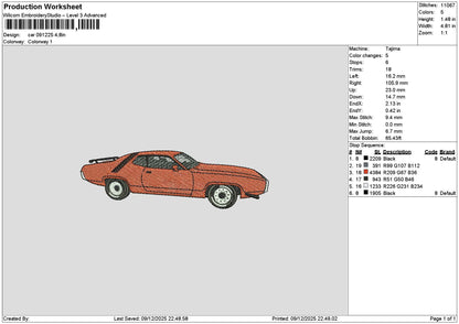 Orange Car 0912 Embroidery File 6 sizes