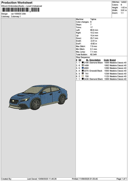 Car 1009 Embroidery File 6 sizes