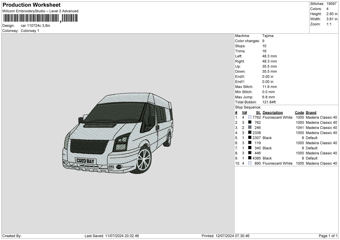 Car 1107c Embroidery File 6 sizes