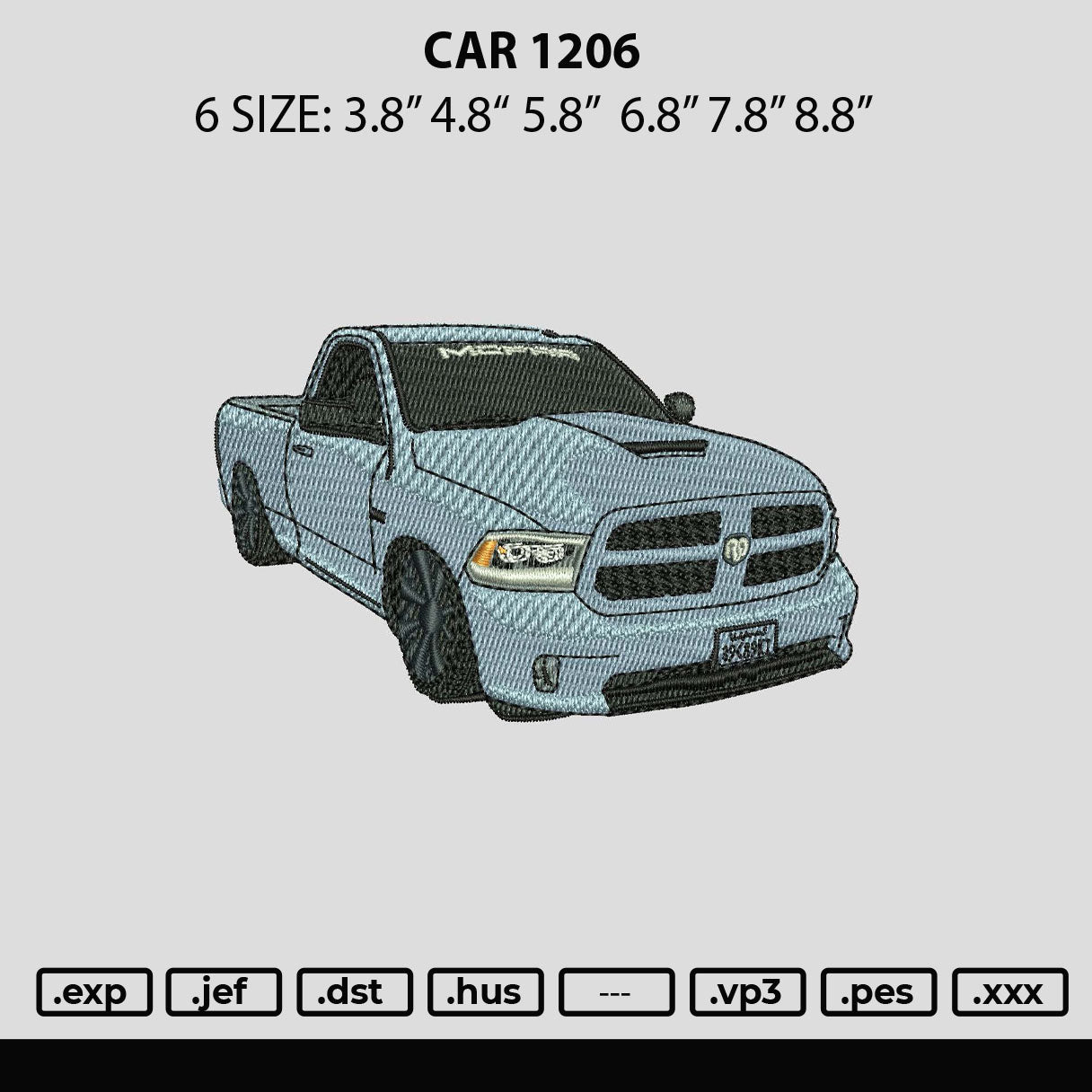 Car 1206 Embroidery Machine Design File 6 sizes