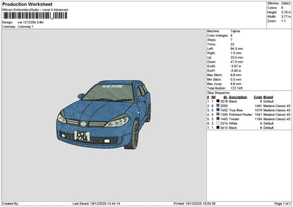 Blue Car 1212 Embroidery File 6 sizes