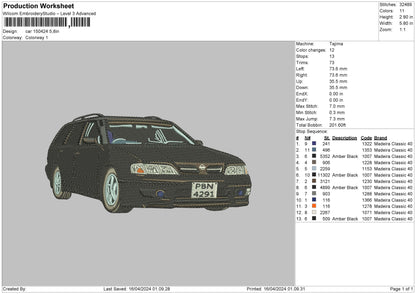 Car 1504 Embroidery File 6 sizes