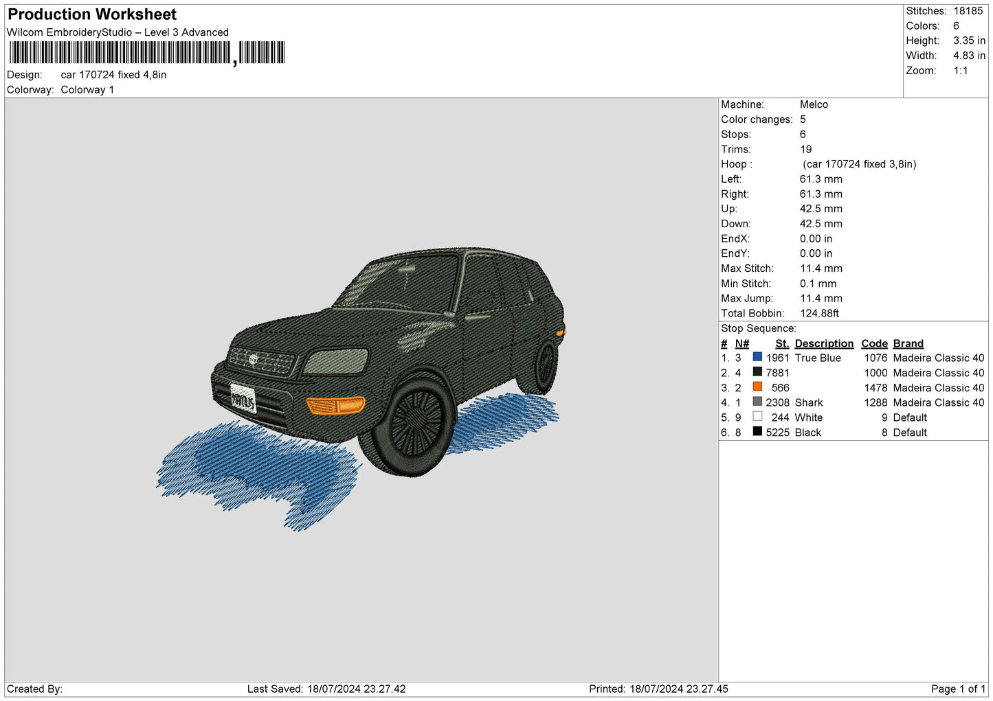 Car 1707 Embroidery File 6 sizes
