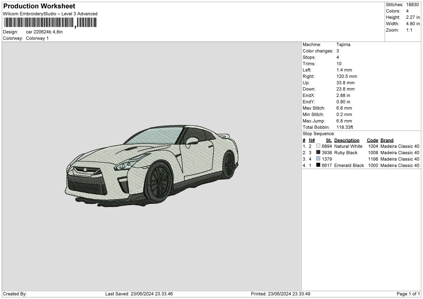 Car 2206b Embroidery File 6 sizes