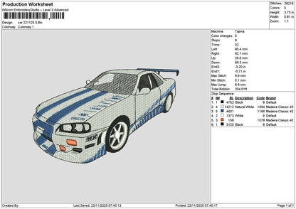 Car 2211 Embroidery File 6 sizes