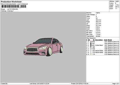 Pink Car 2312 Embroidery File 6 sizes