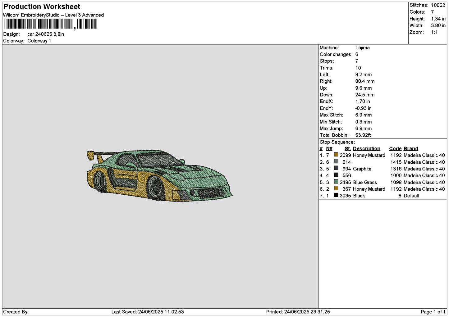 Car 2406 Embroidery File 6 sizes