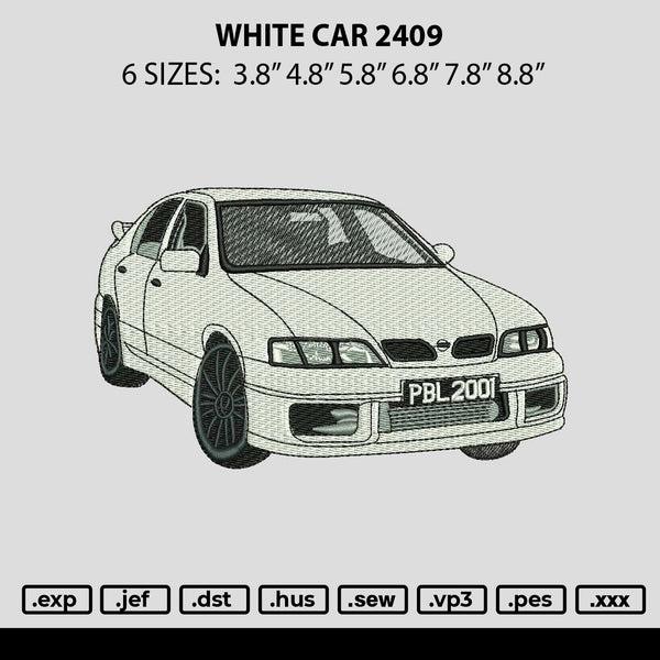 White Car 2409b Embroidery File 6 sizes