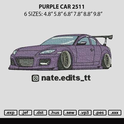 Purple Car 2511 Embroidery File 6 sizes