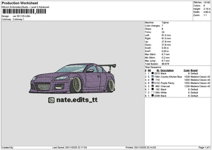 Purple Car 2511 Embroidery File 6 sizes