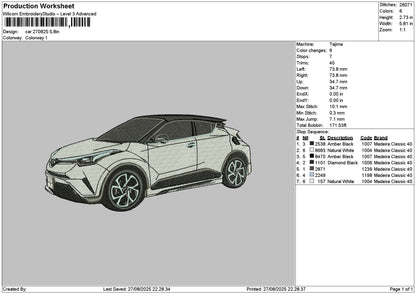 White Car 2708 Embroidery File 6 sizes