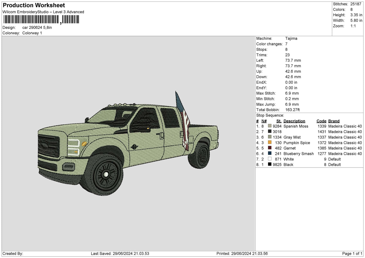 Car 2906 Embroidery File 6 sizes
