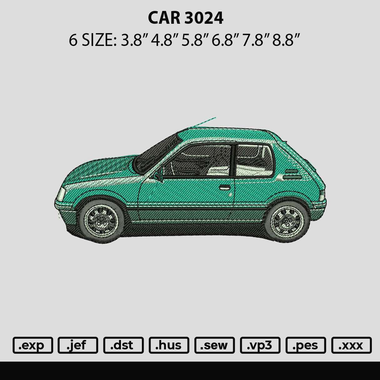 Car 3024b Embroidery File 6 sizes