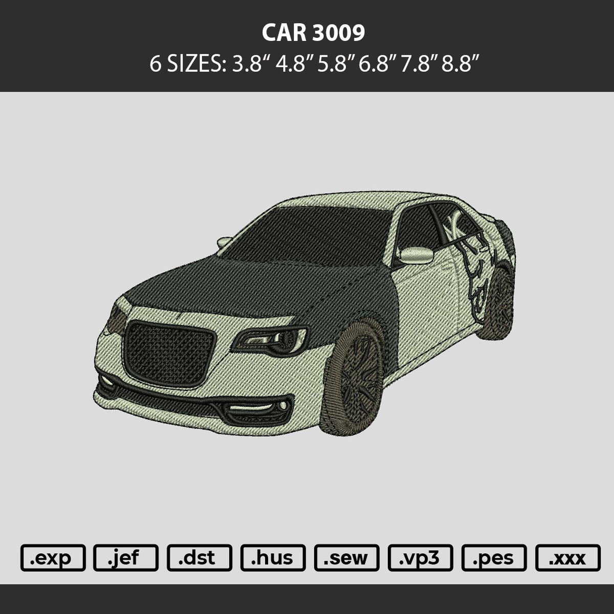 Car 3009 Embroidery Machine Design File 6 sizes