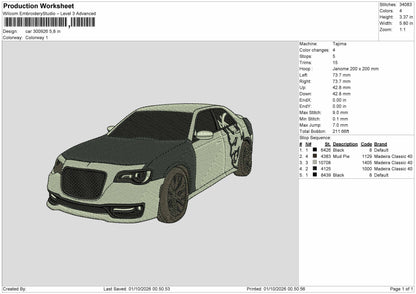 Car 3009 Embroidery Machine Design File 6 sizes