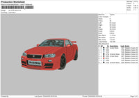 Car GTR Red Embroidery File 4 size