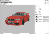 Car GTR Red Embroidery File 4 size