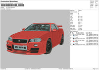Car GTR Red Embroidery File 4 size