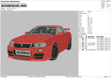 Car GTR Red Embroidery File 4 size