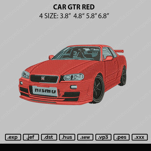 Car GTR Red Embroidery File 4 size