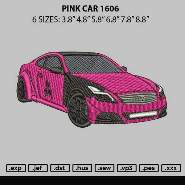 Pink Car 1606 Embroidery File 6 sizes