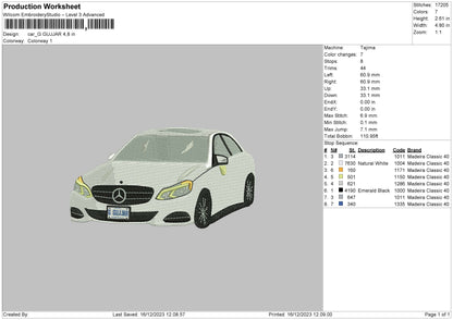 White Car 1612 Embroidery FIle 6 sizes