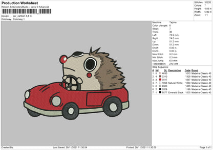 Car Cartoon Embroidery File 4 size