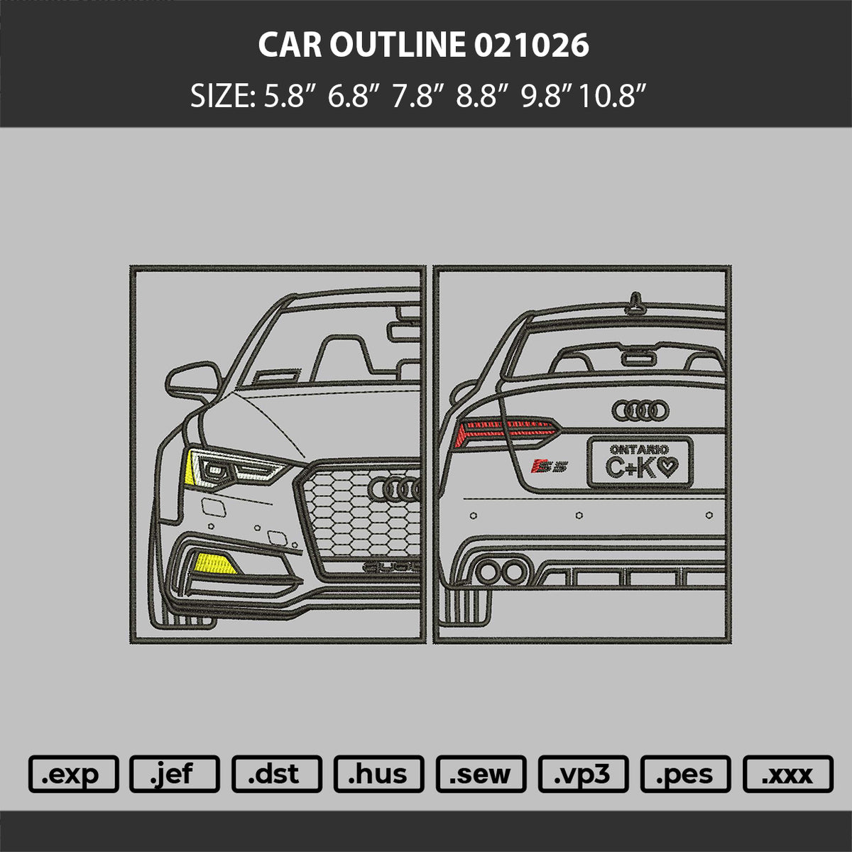 Car OUTLINE 021026 Embroidery Machine Design File 6 sizes