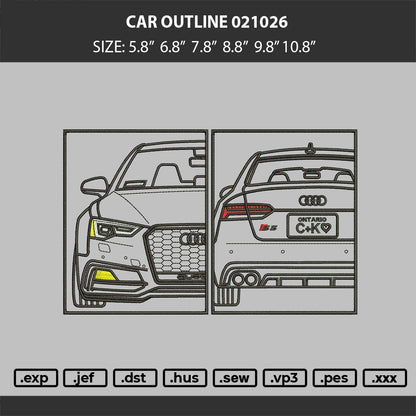 Car OUTLINE 021026 Embroidery Machine Design File 6 sizes