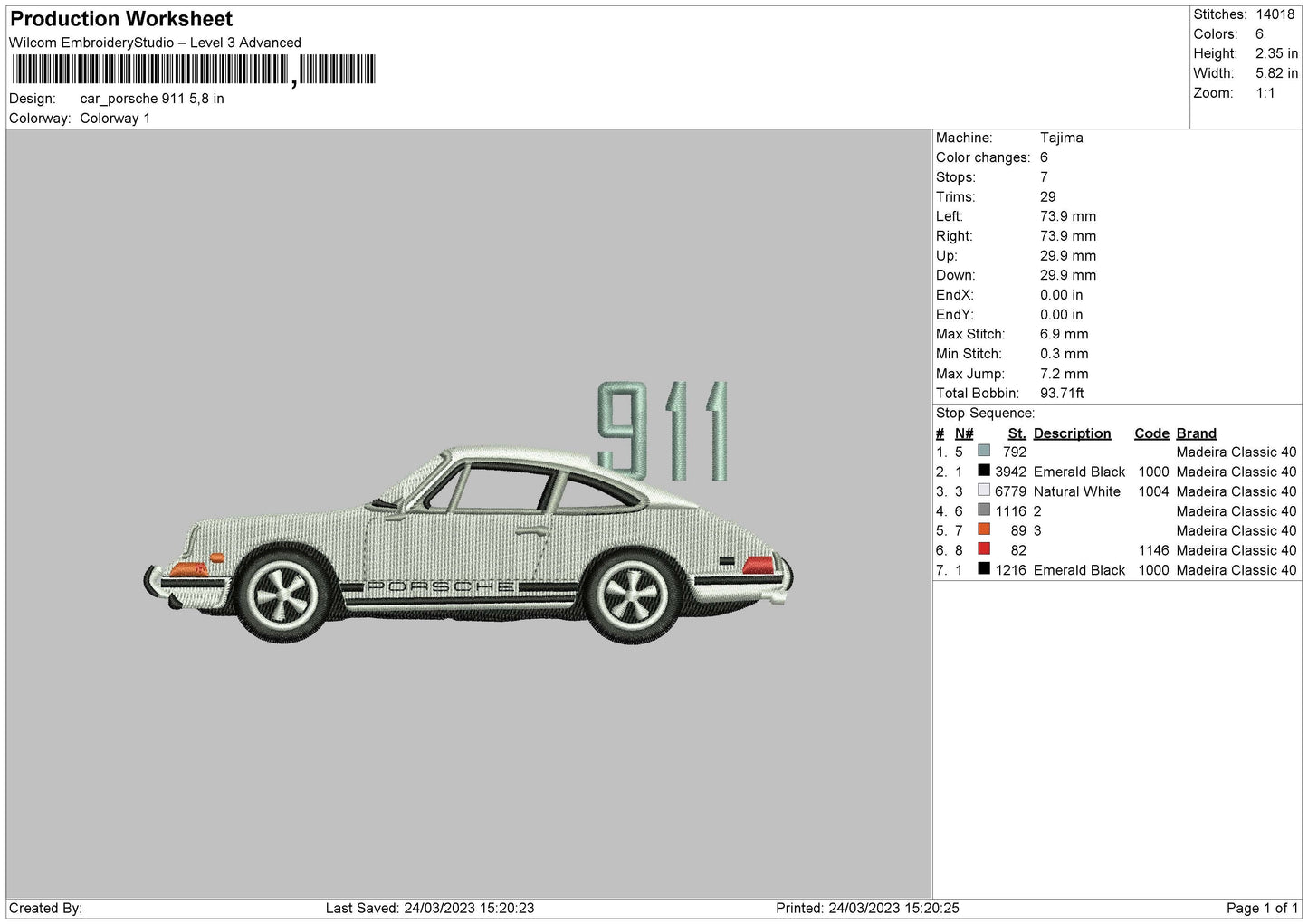 Car Porsche Embroidery File 6 sizes