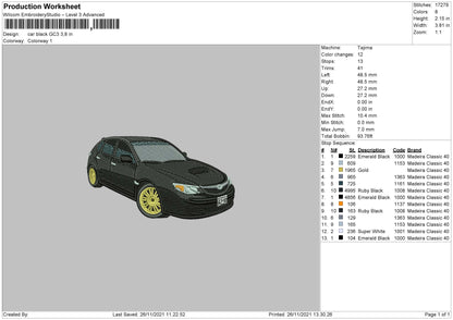 Car Black GC3 Embroidery File 4 size