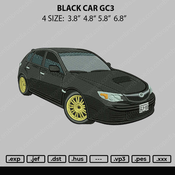 Car Black GC3 Embroidery File 4 size