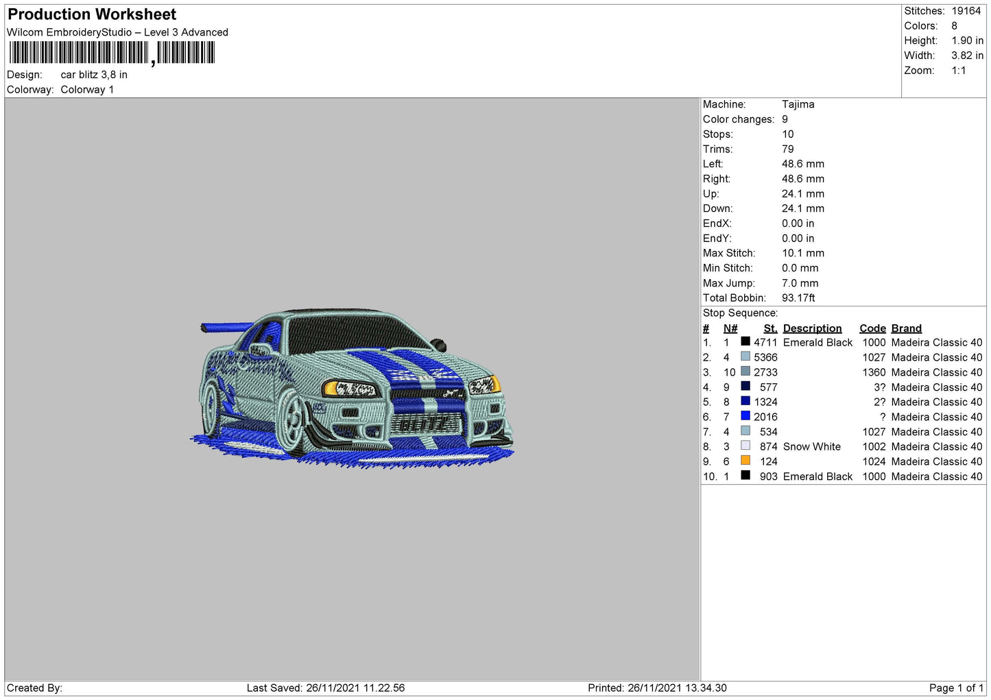 Car Blitz Embroidery File 4 size