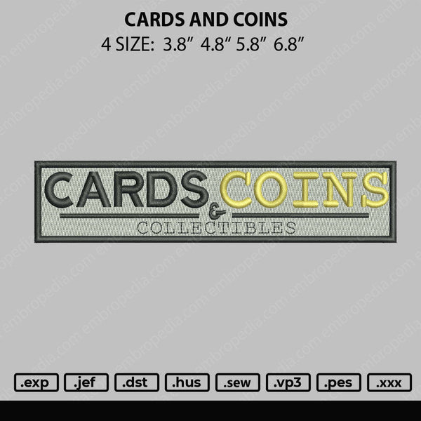 Cards And Coins Embroidery File 4 size