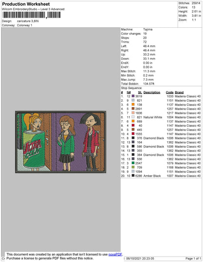 Caricature Embroidery File 4 size