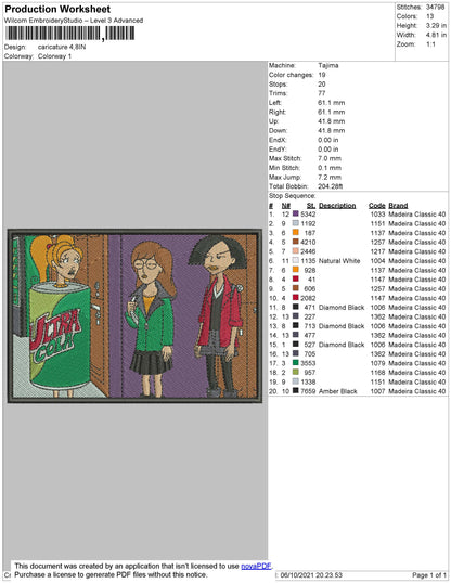 Caricature Embroidery File 4 size