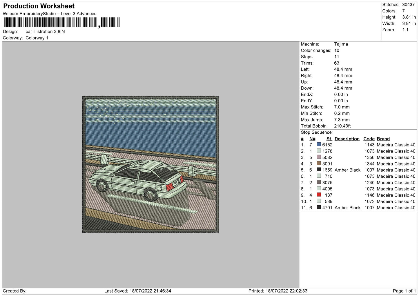 Car Illustrator Embroidery File 4 sizes