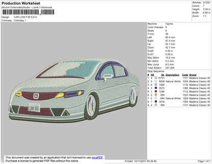 Car Low FA5 Embroidery File 4 size